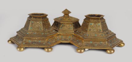 19TH-CENTURY GILT BRONZE PEN & INK STAND