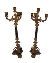 PAIR 19TH-CENTURY PARCEL-GILT CANDELABRAS