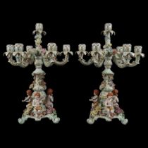 PAIR LARGE GERMAN PORCELAIN CANDELABRAS