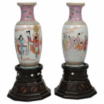 PAIR LARGE CHINESE FAMILLE ROSE VASES