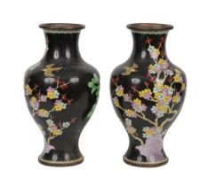 PAIR CHINESE CLOISONNE ENAMELLED VASES