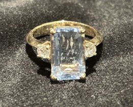 9 CT. GOLD AQUA & DIAMOND RING