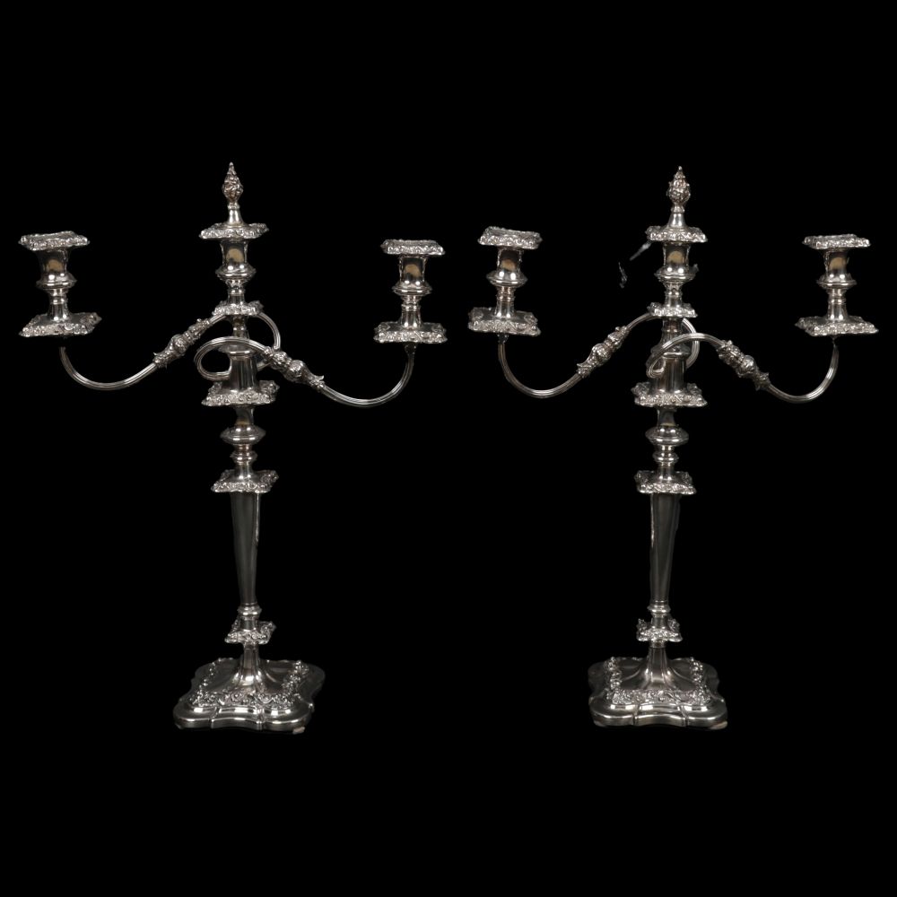PAIR LARGE SHEFFIELD PLATED CANDELABRAS