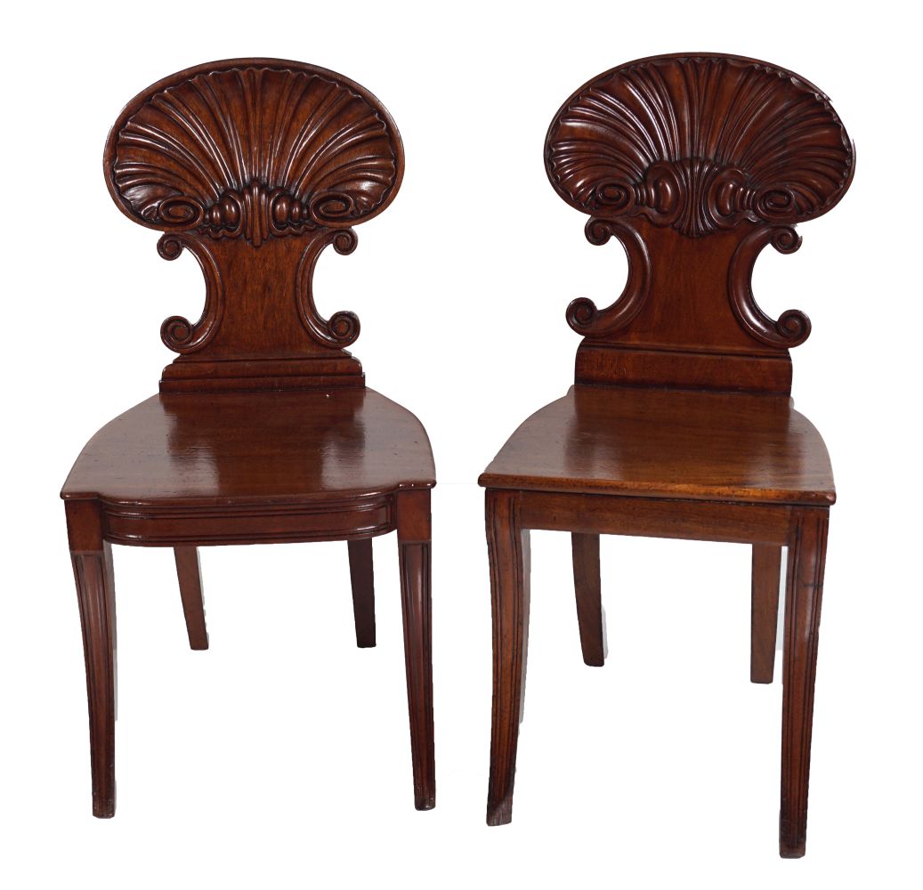 MATCHED PAIR OF WILLIAM IV MAHOGANY HALL CHAIRS
