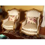 PAIR OF LOUIS XV STYLE CARVED GILTWOOD ARMCHAIRS