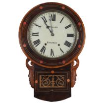 AMERICAN ROSEWOOD AND INLAID DROP DIAL WALL CLOCK