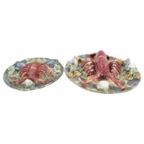 TWO 20TH-CENTURY MAJOLICA LOBSTER PLATES