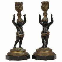 PAIR 18TH-CENTURY BRONZE & CAST IRON PUTTI