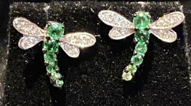 18 CT. WHITE GOLD GREEN GARNET & DIAMOND EARRINGS