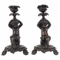 PAIR 19TH-CENTURY BRONZE CANDLESTICKS