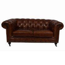 LARGE HIDE UPHOLSTERED LIBRARY SETTEE