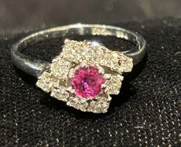 14 CT. WHITE GOLD RUBY & DIAMOND CLUSTER RING