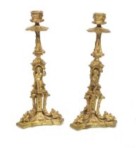 PAIR 19TH-CENTURY GILT BRONZE CANDLESTICKS