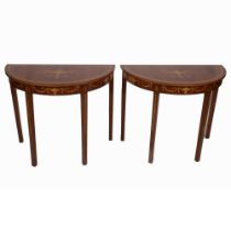 PAIR SHERATON STYLE MARQUETRY HALL TABLES