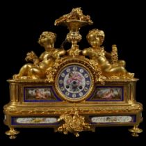 19TH-CENTURY FRENCH ORMOLU PORCELAIN MANTEL CLOCK