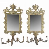 PAIR 19TH-CENTURY BRASS SCONCE MIRRORS