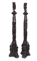 PAIR 19TH-CENTURY CHINESE CARVED TORCHERES