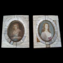 PAIR 19TH-CENTURY IVORY PORTRAIT MINIATURES