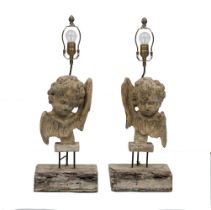 PAIR CARVED WOOD TABLE LAMPS