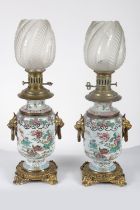 PAIR 19TH-CENTURY CHINESE POLYCHROME LAMPS