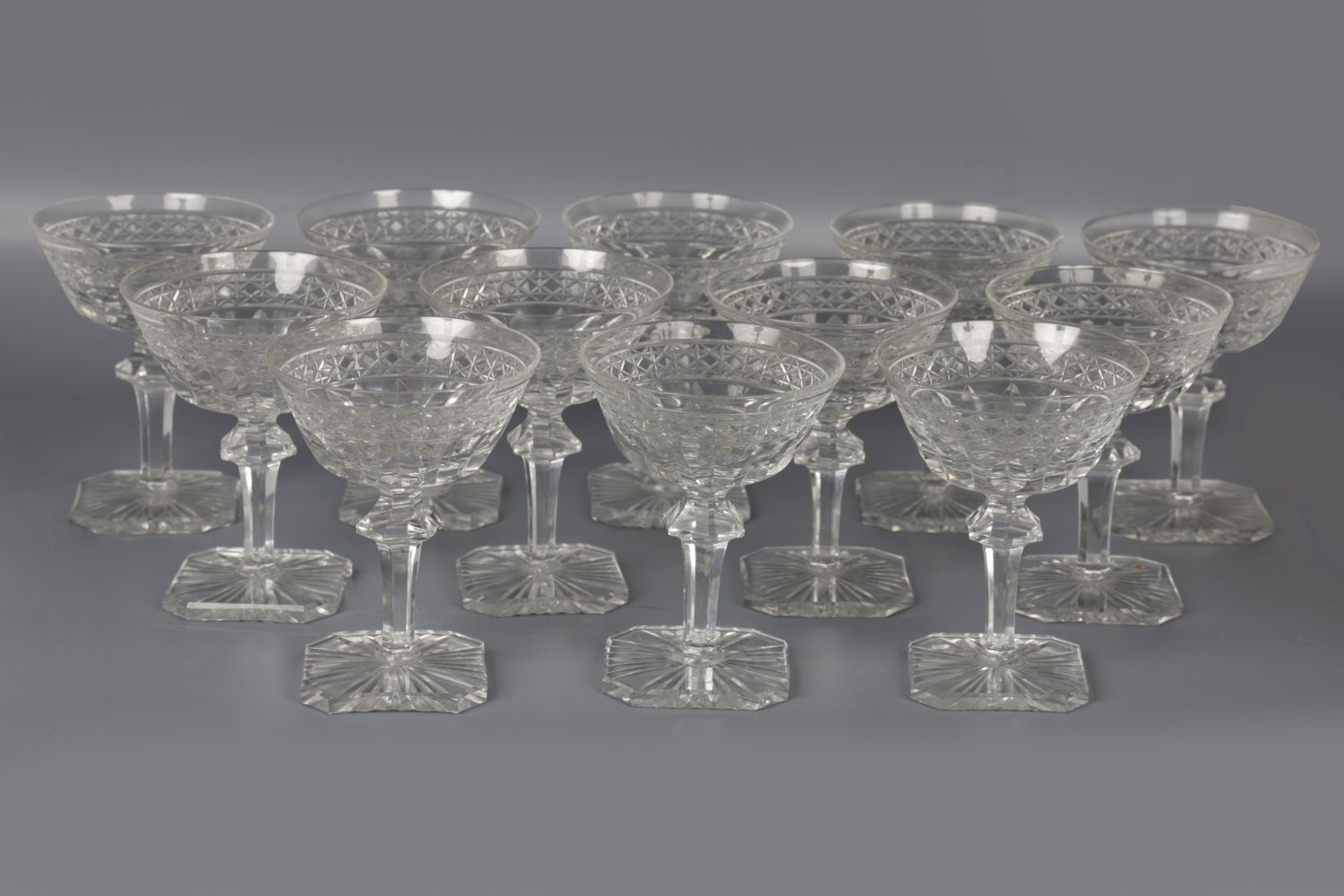 12 19TH-CENTURY CRYSTAL CHAMPAGNE SAUCERS