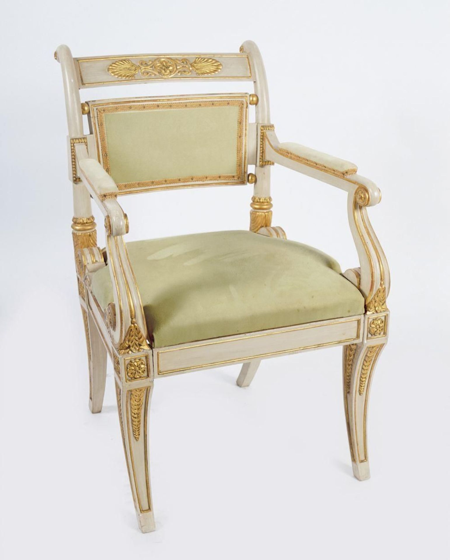 PAIR OF EXOTIC PARCEL-GILT & PAINTED ELBOW CHAIRS