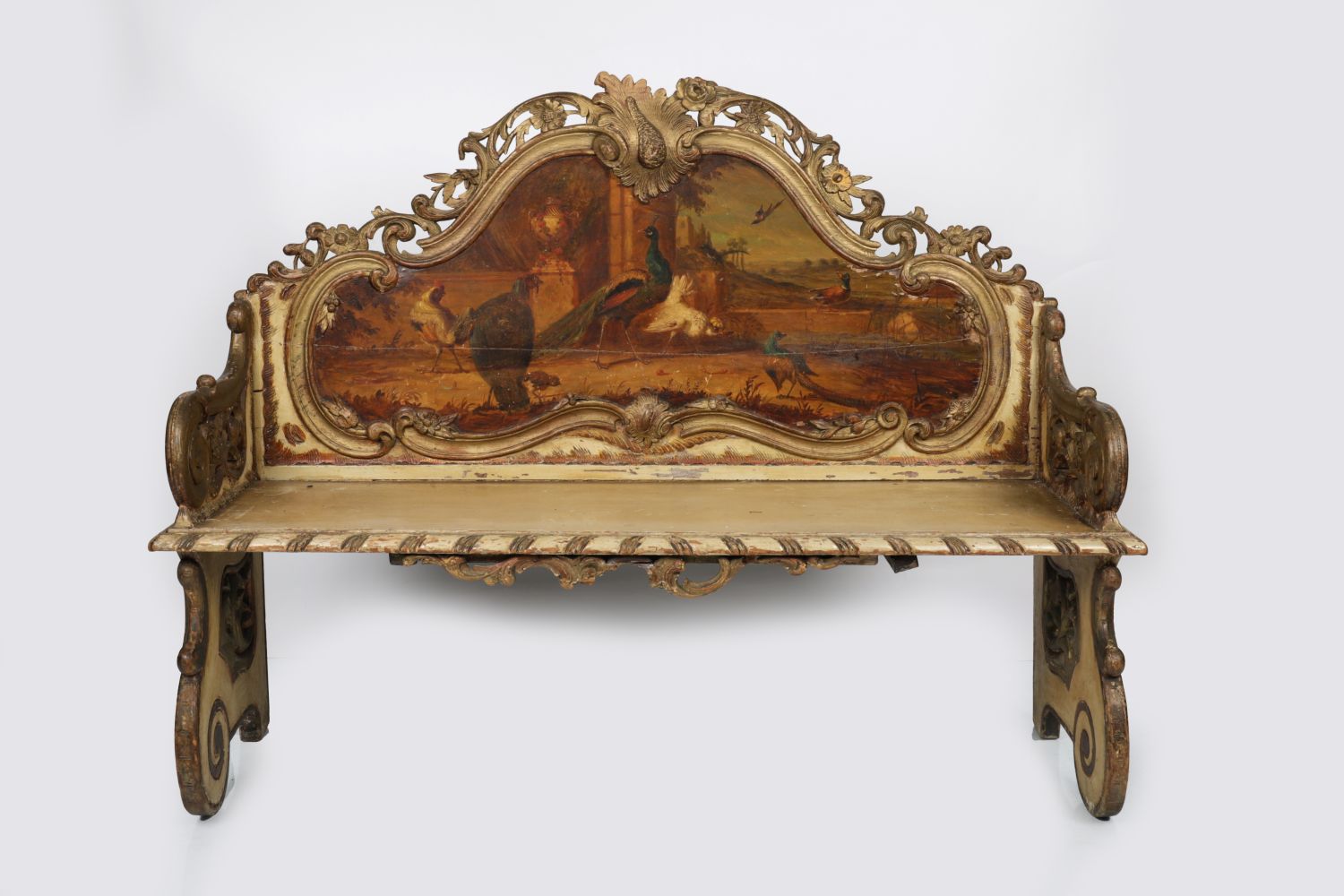 19TH-CENTURY CARVED GILTWOOD BENCH