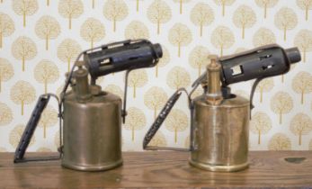 TWO BRASS BLOW TORCH LAMPS