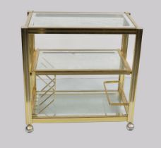 DESIGNER BRASS & BEVELLED GLAZED SERVING TROLLEY