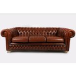 LEATHER UPHOLSTERED ROLL BACK CHESTERFIELD SETTEE