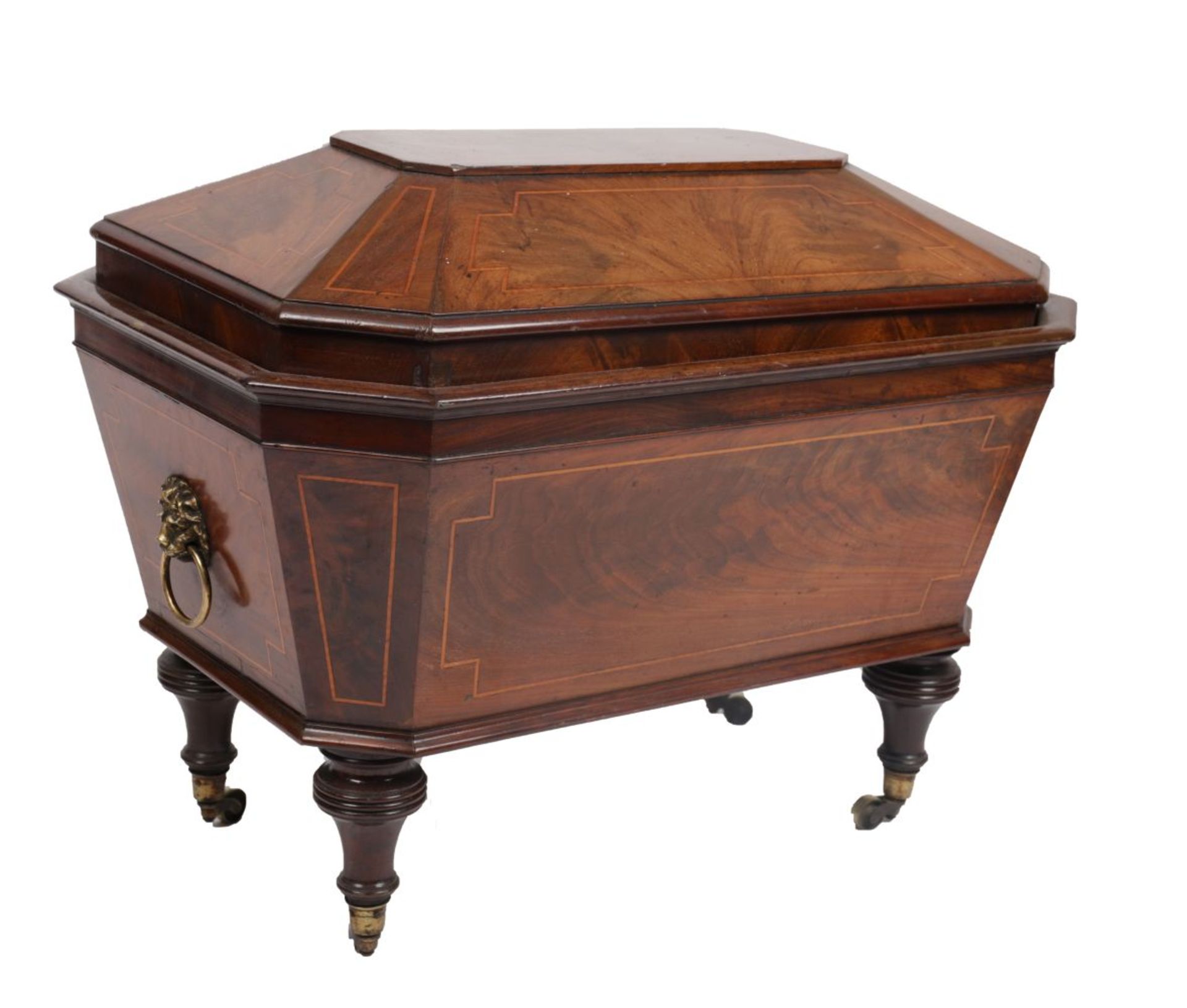 REGENCY MAHOGANY AND INLAID WINE CELLARETTE