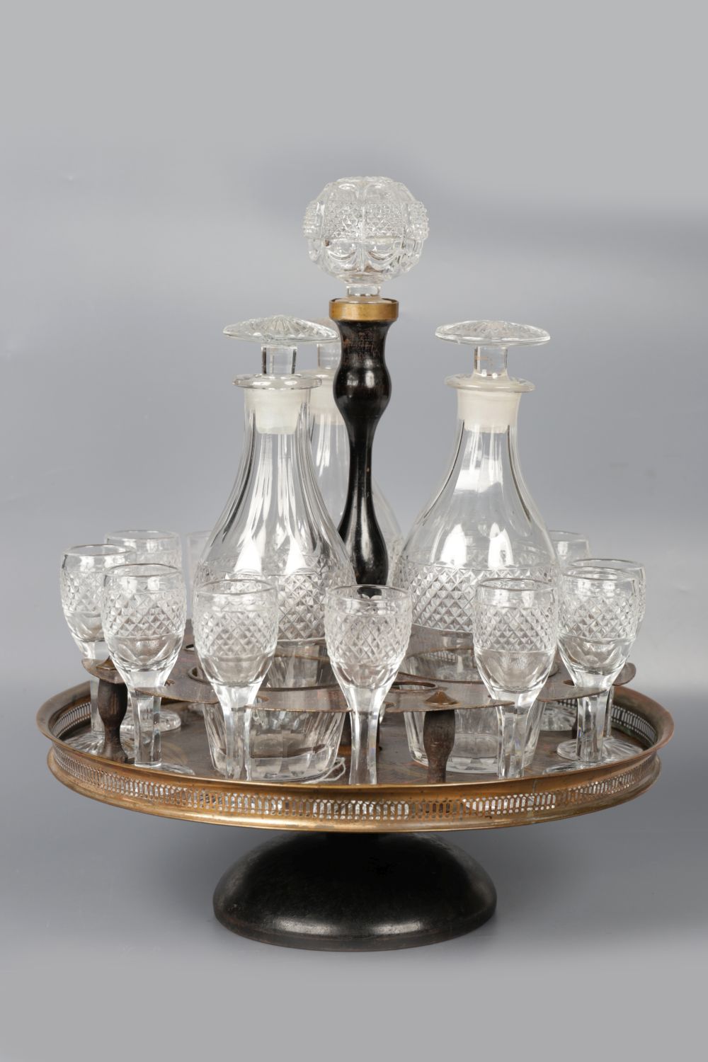 19TH-CENTURY LACQUERED & CRYSTAL LIQUEUR SET