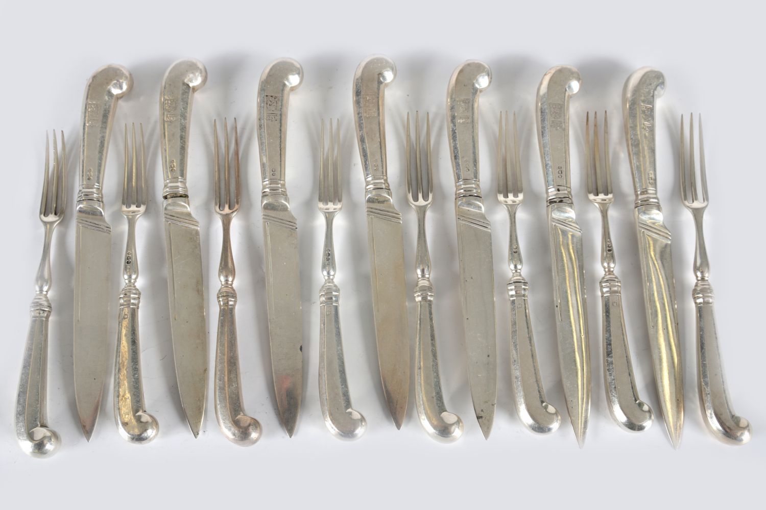 SET OF 15 SILVER FRUIT KNIVES AND FORKS