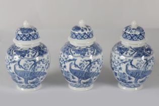 3 CHINESE BLUE & WHITE GINGER JARS