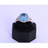 18K WHITE GOLD, BLUE TOPAZ & DIAMOND RING