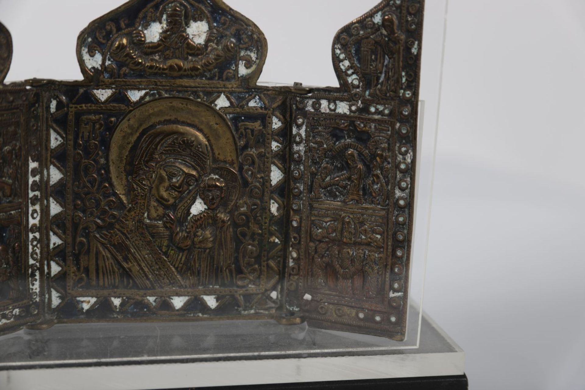 RUSSIAN ICON BRONZE TRIPTYCH - Image 2 of 3