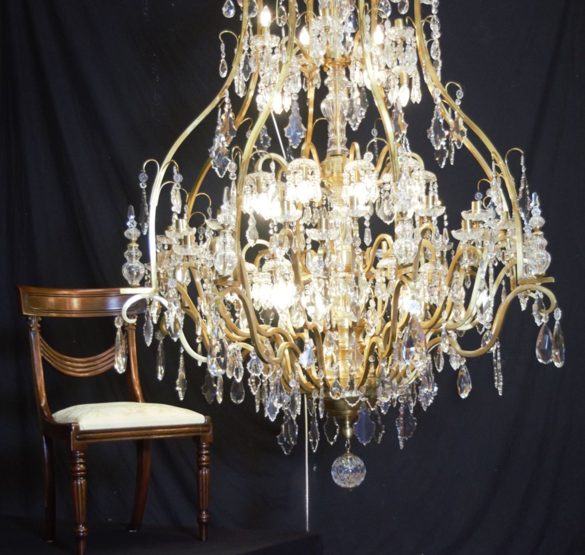 LARGE FRENCH BRASS & CRYSTAL CHANDELIER - Image 3 of 4