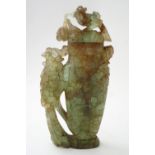 CHINESE QING GREEN QUARTZ VASE AND COVER