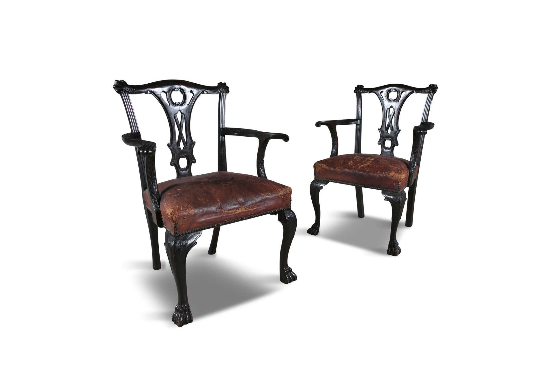 PAIR DUBLIN CHIPPENDALE ELBOW CHAIRS - Image 2 of 3