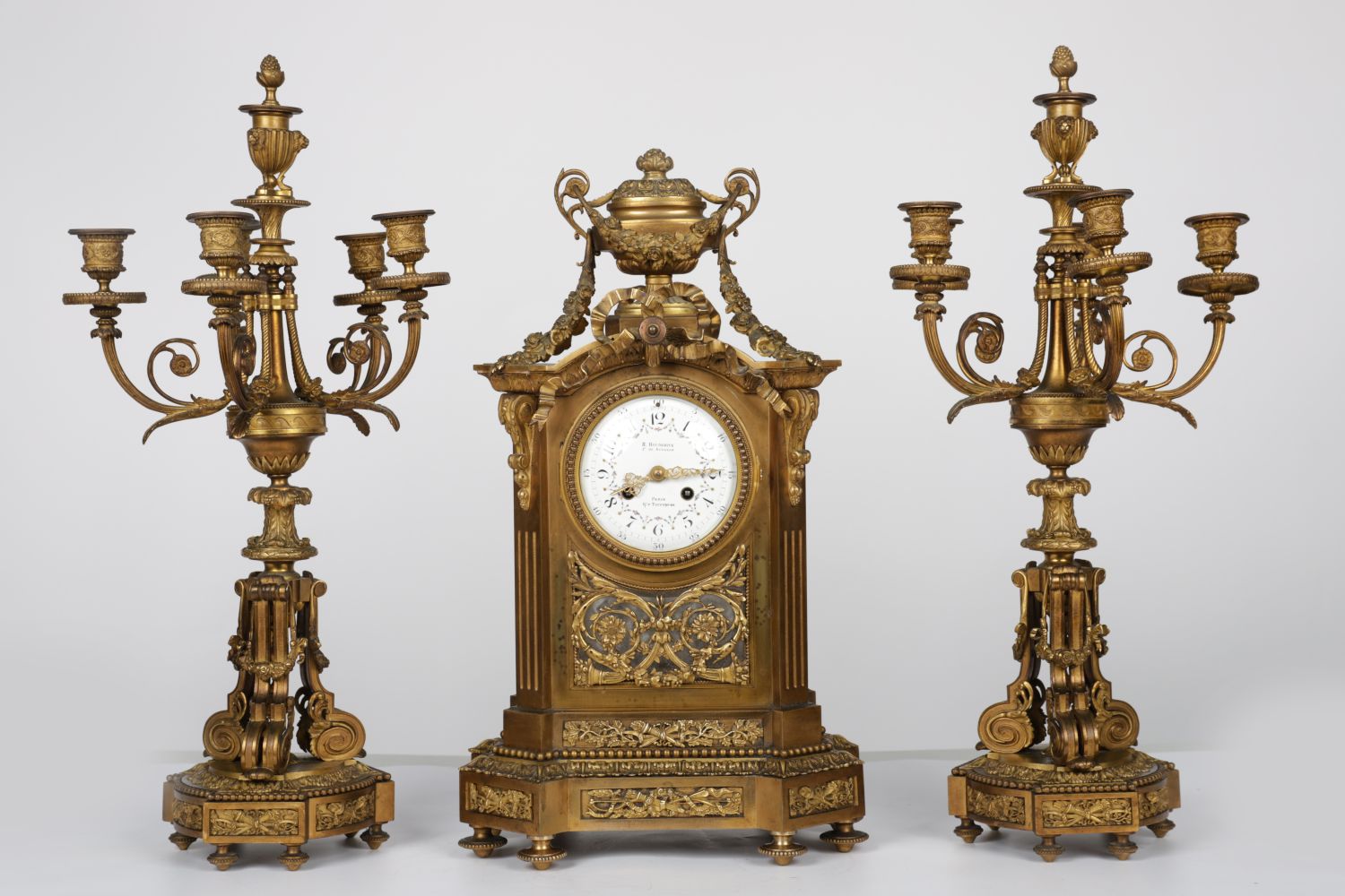 IMPORTANT 19TH-CENTURY ORMOLU CLOCK GARNITURE