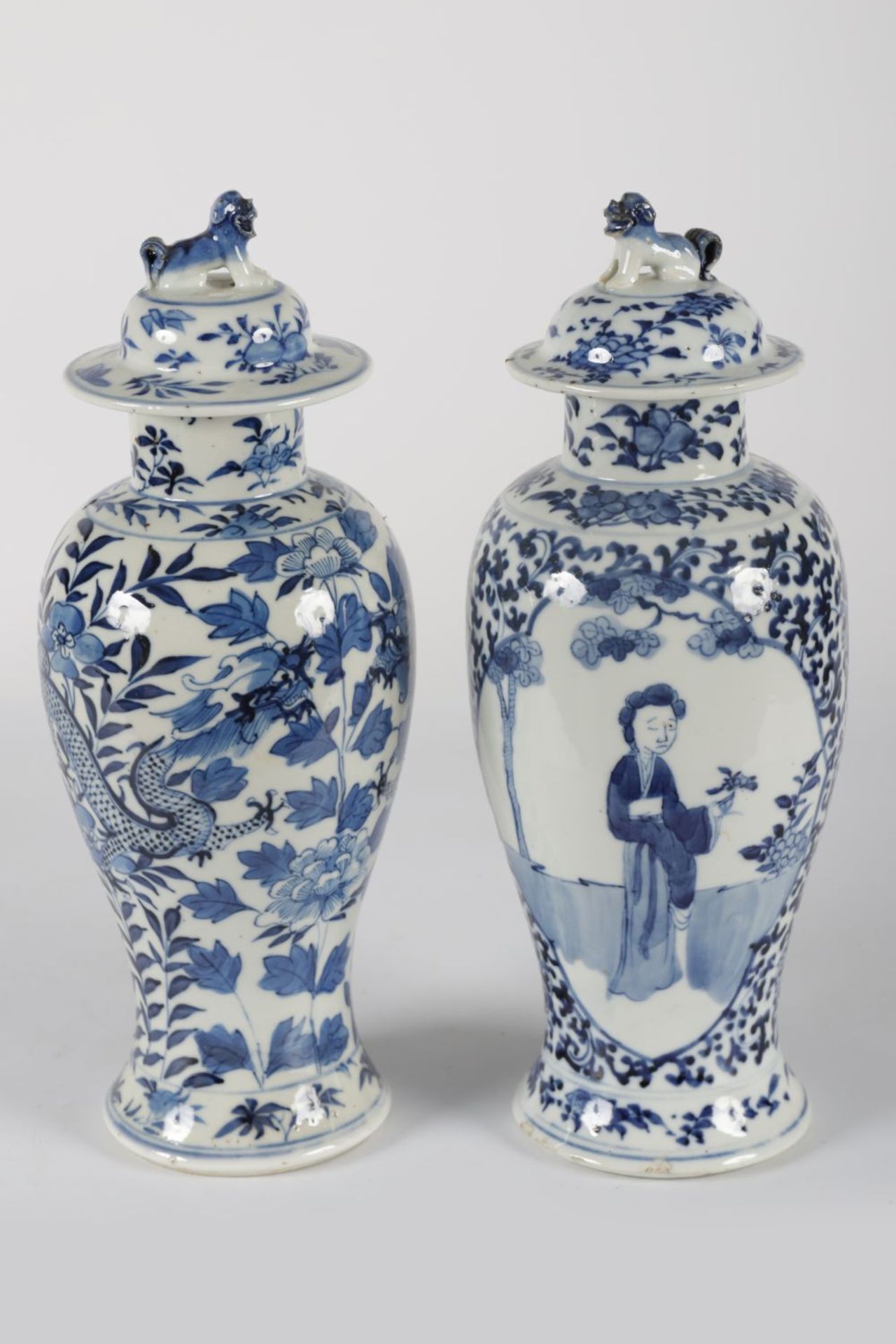 PAIR CHINESE QING BLUE & WHITE URNS