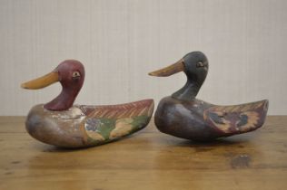 2 CARVED WOOD DECOY DUCKS