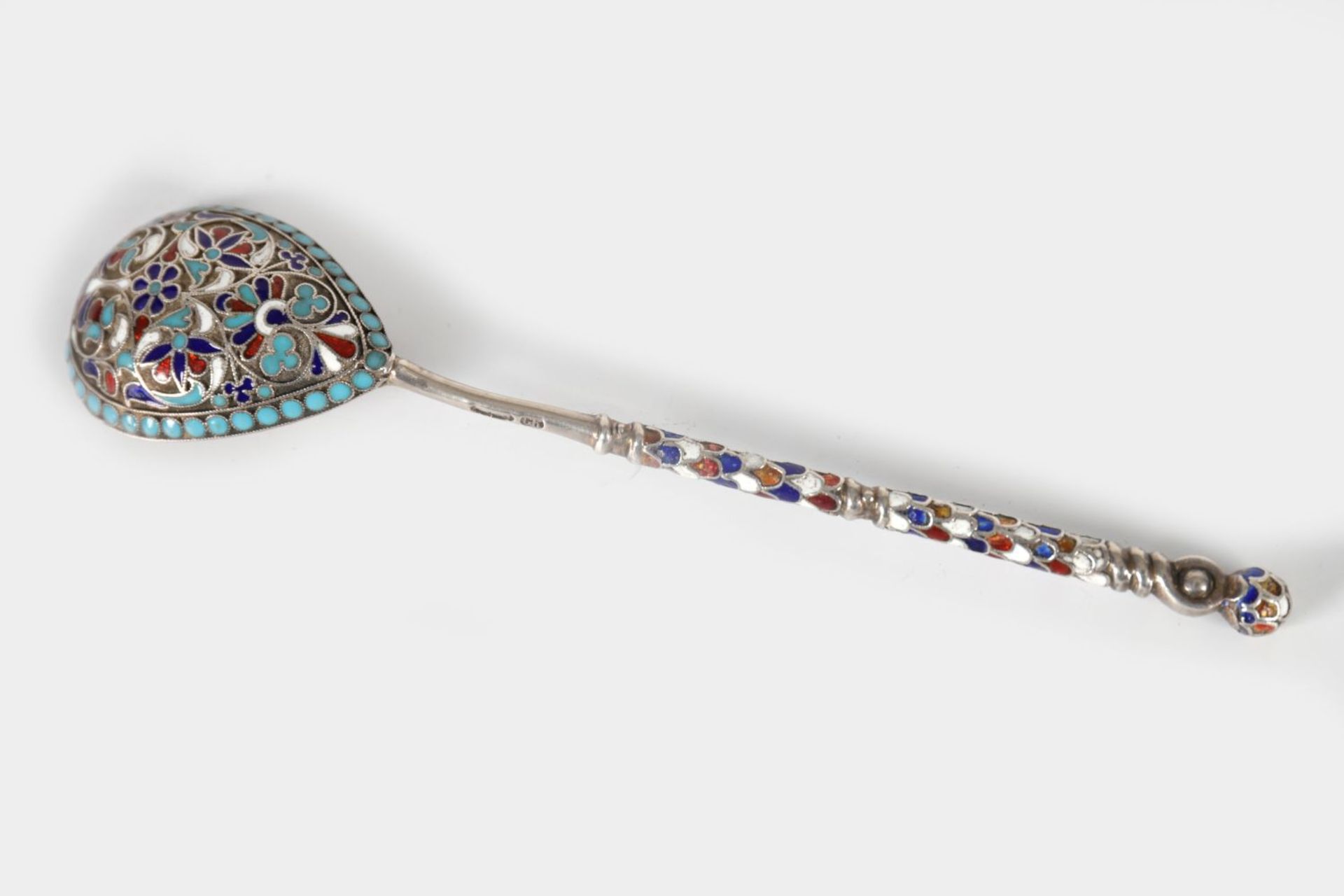 RUSSIAN SILVER AND CLOISONNE ENAMELLED SPOON