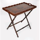 19TH-CENTURY YEW WOOD & MARQUETRY TRAY ON STAND