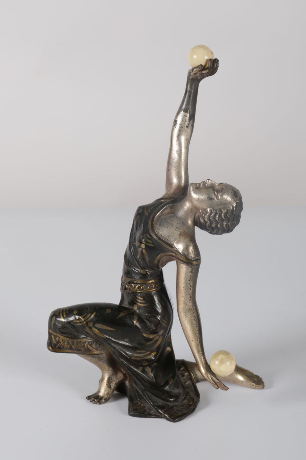 ART DECO SILVERED & BRONZED FIGURE - Image 3 of 3