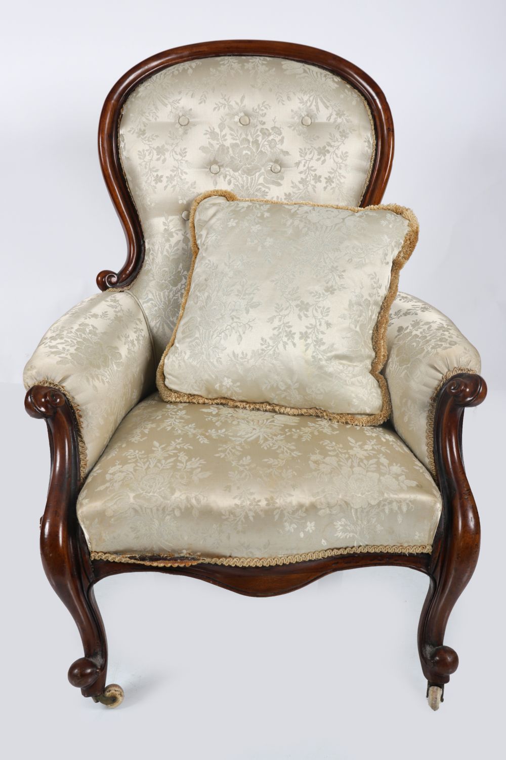 EARLY VICTORIAN MAHOGANY & UPHOLSTERED ARMCHAIR