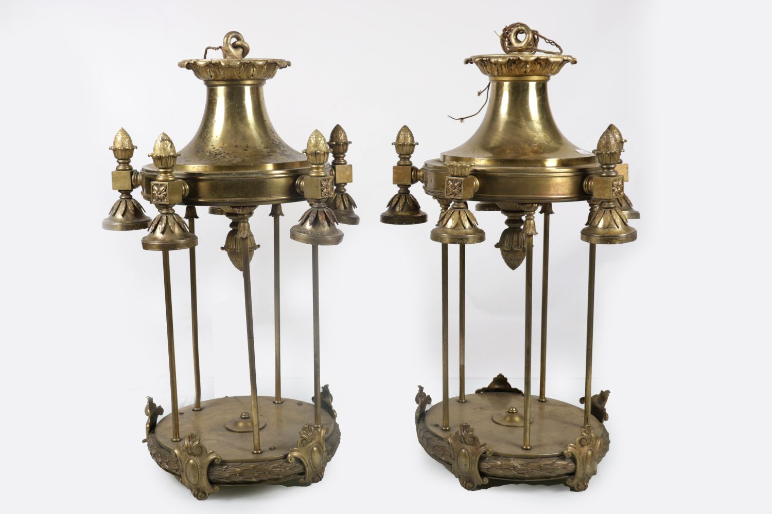 PAIR LARGE EDWARDIAN BRASS LANTERNS