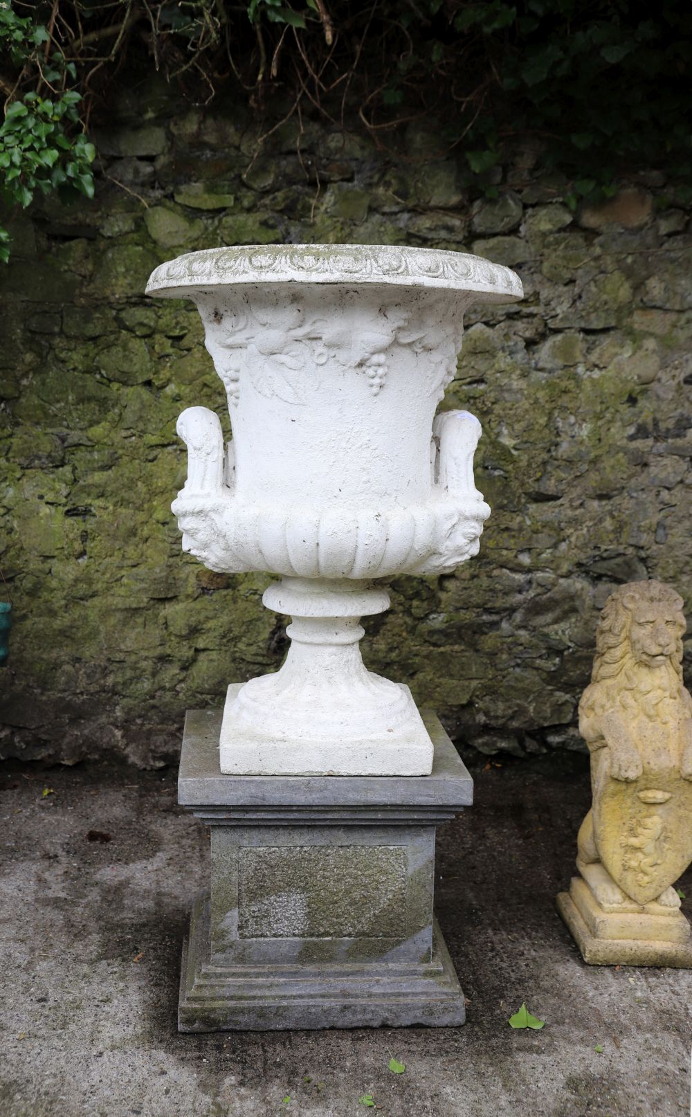 PAIR LARGE ESTATE MOULDED STONE URNS