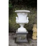 PAIR LARGE ESTATE MOULDED STONE URNS