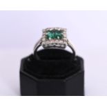 18K WHITE GOLD, EMERALD & DIAMOND RING